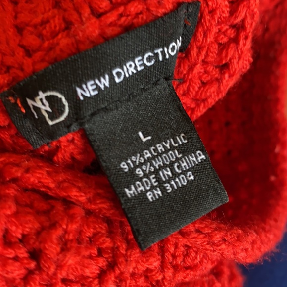 New Direction Red &  Black Stripe Mock Neck Knit Flare Sweater Size L - Picture 10 of 11